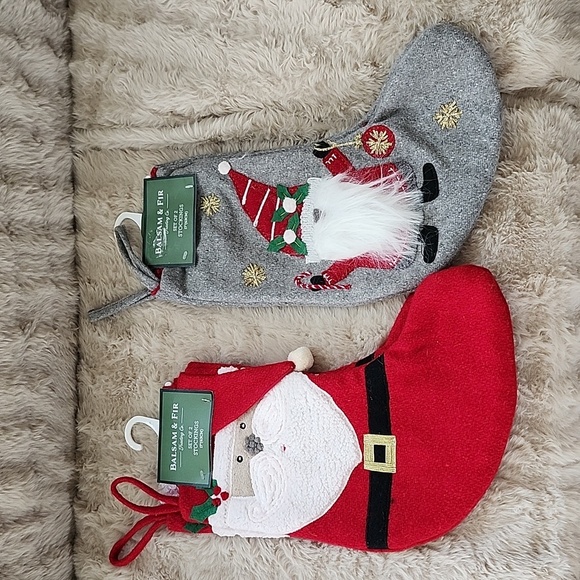 Balsam & Fir Christmas Stockings 17 inch Gnome Santa Felt Embroidery 2 each - Picture 1 of 4
